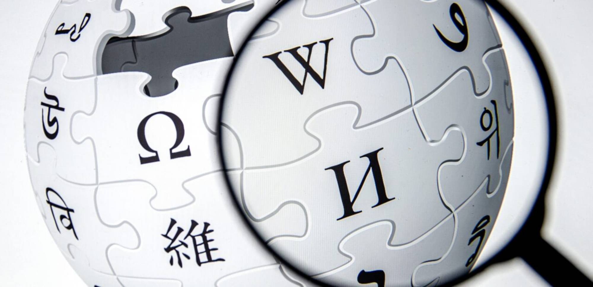 logo de wikipedia con una lupa